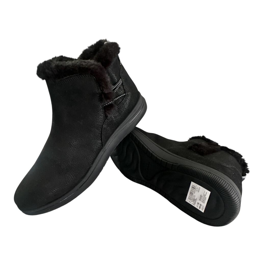 Clarks Cloudsteppers Breeze Fur Women's 9.5 Black Faux Fur Ankle Boot